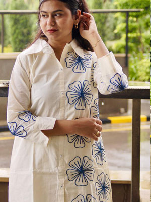 White Floral Cotton Cord Set